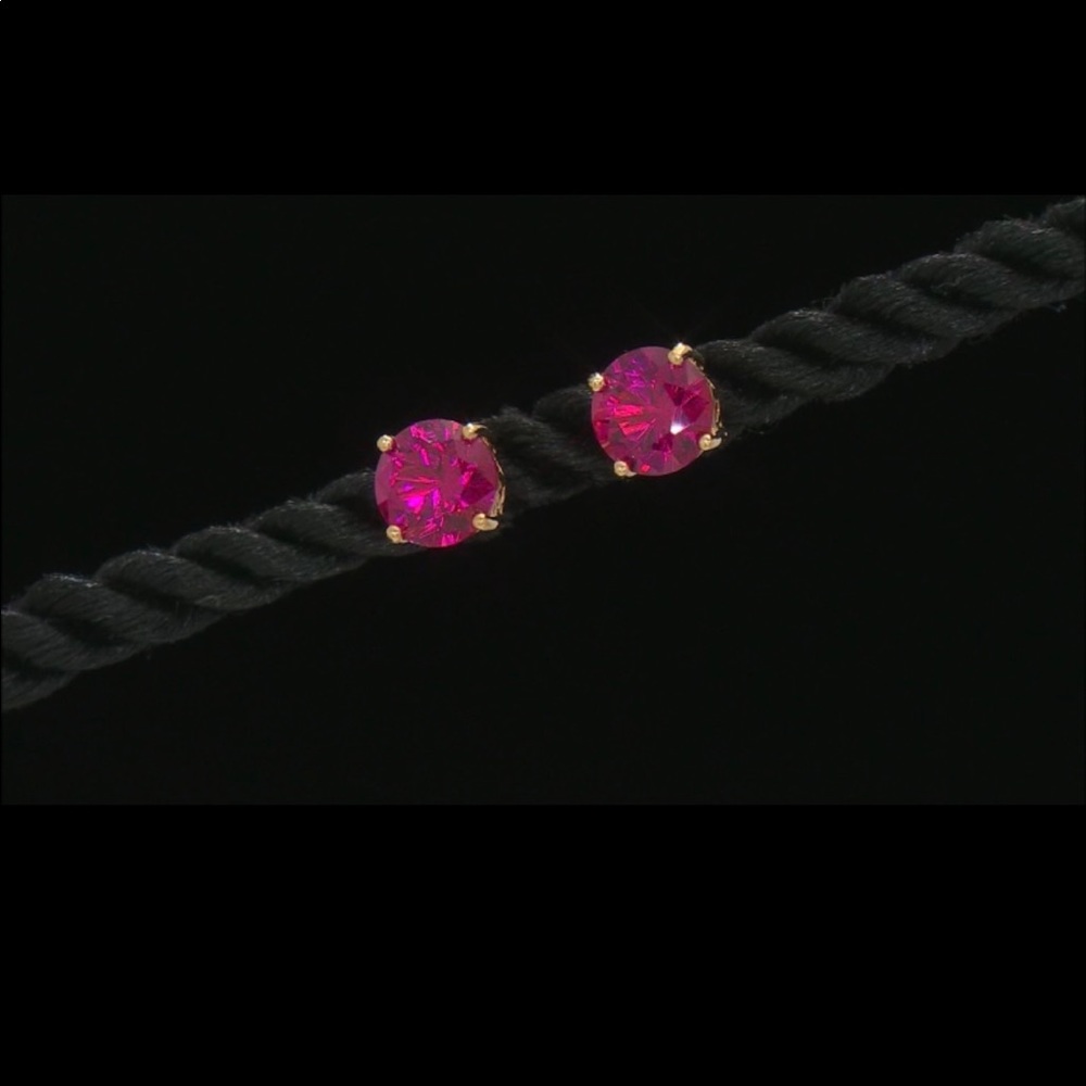 Lab Ruby Stud Earrings 2.04ctw 18K Gold Over Silver